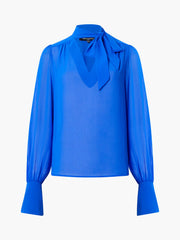 French Connection Eden Long Sleeve Tie-Neck Blouse - Blue