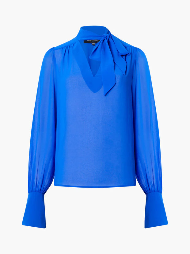 French Connection Eden Long Sleeve Tie-Neck Blouse - Blue