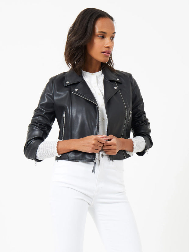 French Connection Etta PU Leather Biker Jacket - Black