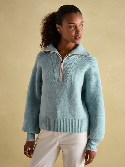 Joules Elmore Knitted Quarter Zip Jumper - Topaz