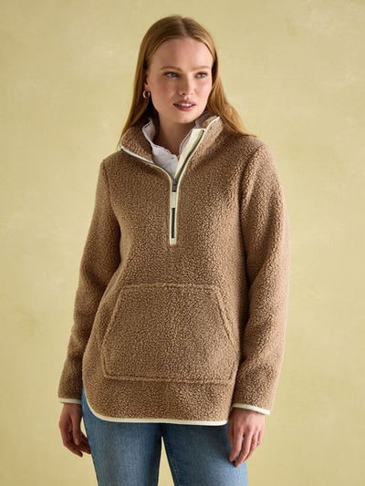 Joules Aldeburgh Brown Quarter Zip Fleece - Tan