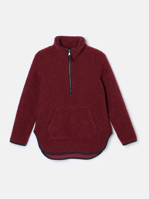 Joules Aldeburgh Brown Quarter Zip Fleece - Red