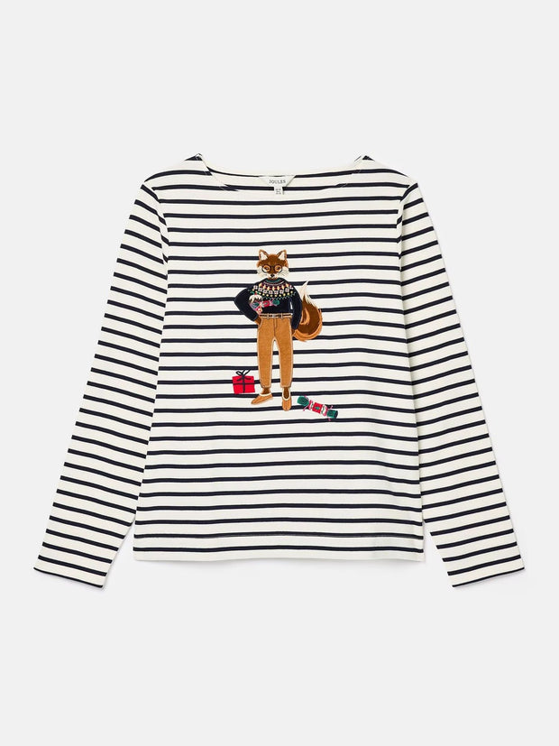 Joules Festive Fox Harbour Boat Neck Breton Top - Multi/White