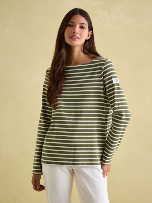 Joules New Harbour Striped Boat Neck Breton Top - Green Stripe