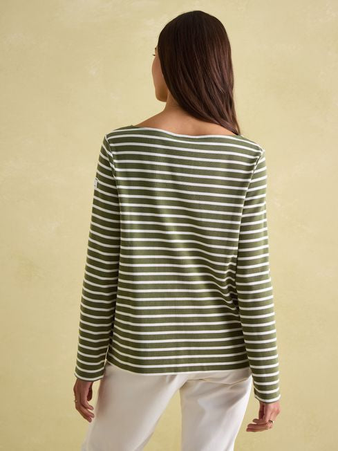 Joules New Harbour Striped Boat Neck Breton Top - Green Stripe