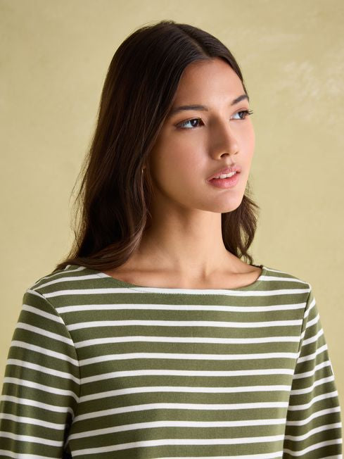 Joules New Harbour Striped Boat Neck Breton Top - Green Stripe