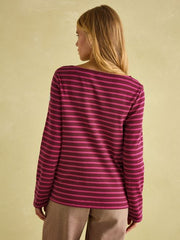 Joules New Harbour Striped Boat Neck Breton Top - Pink/Plum Stripe