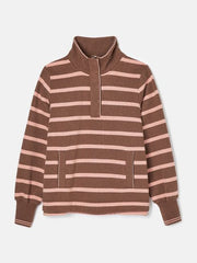 Joules Burnham Funnel Neck Quarter Zip Sweatshirt - Chocolate/Pink