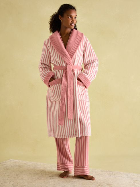 Joules Matilda Fleece Lined Stripe Dressing Gown - Pink