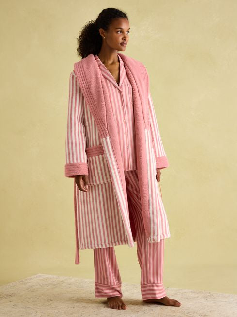 Joules Matilda Fleece Lined Stripe Dressing Gown - Pink