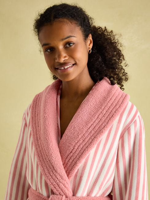 Joules Matilda Fleece Lined Stripe Dressing Gown - Pink