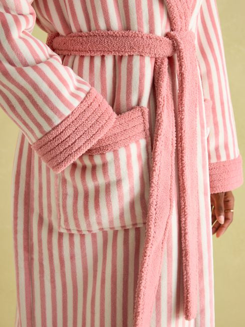 Joules Matilda Fleece Lined Stripe Dressing Gown - Pink