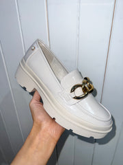 Chunky Patent Loafers - Beige