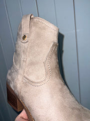 Suede Western Ankle Boot - Beige
