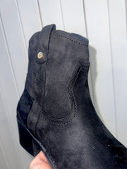 Suede Western Ankle Boot - Black