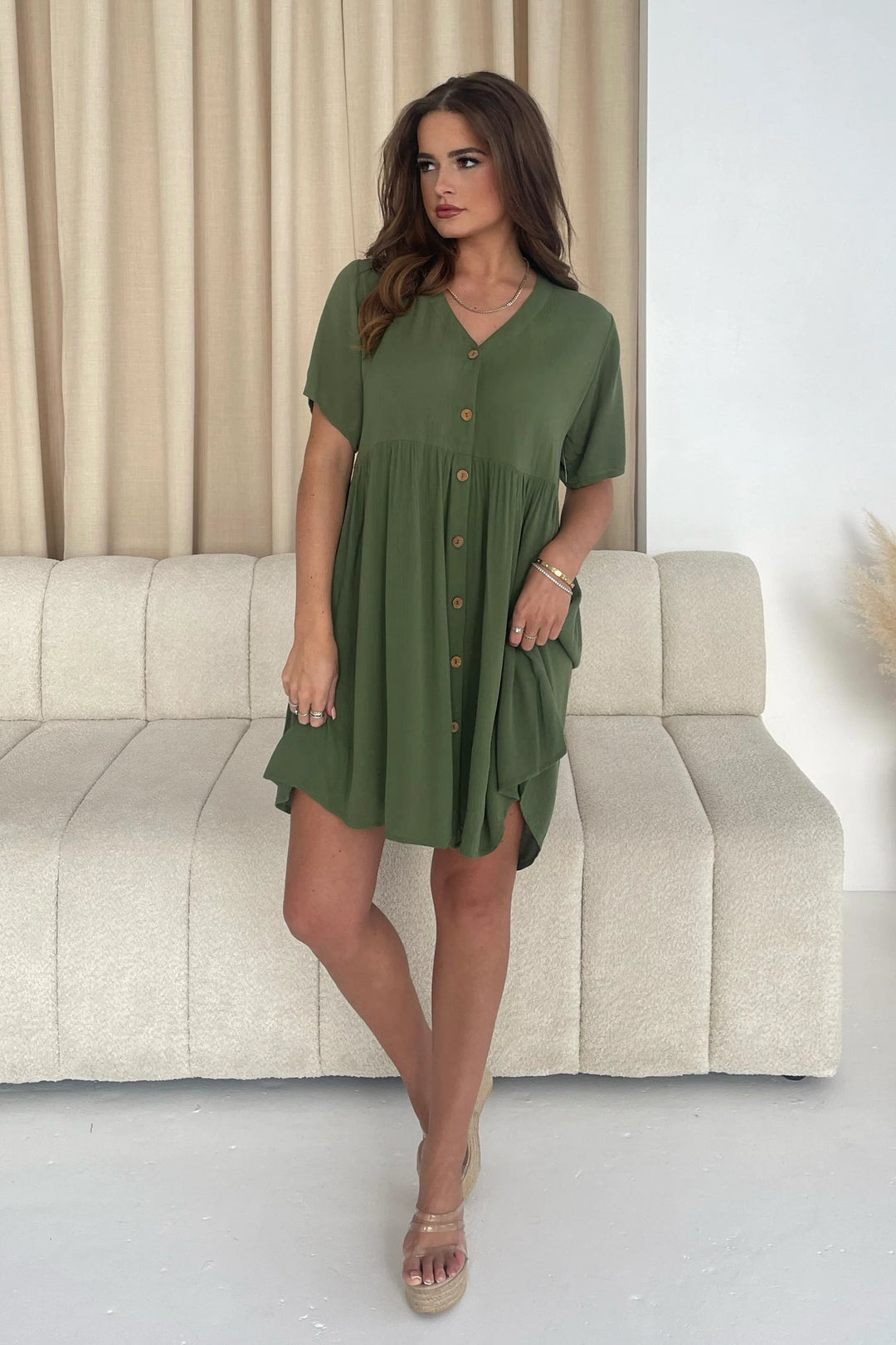 Georgina Smock Dress - Khaki