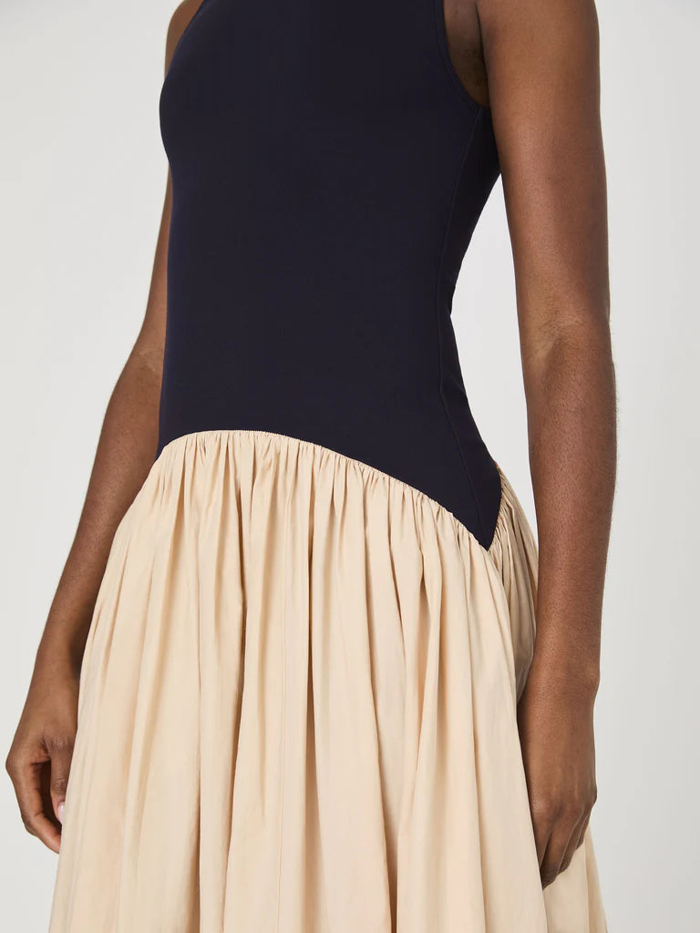 Kayle Jia Mix Midi Dress - Navy/Biscuit