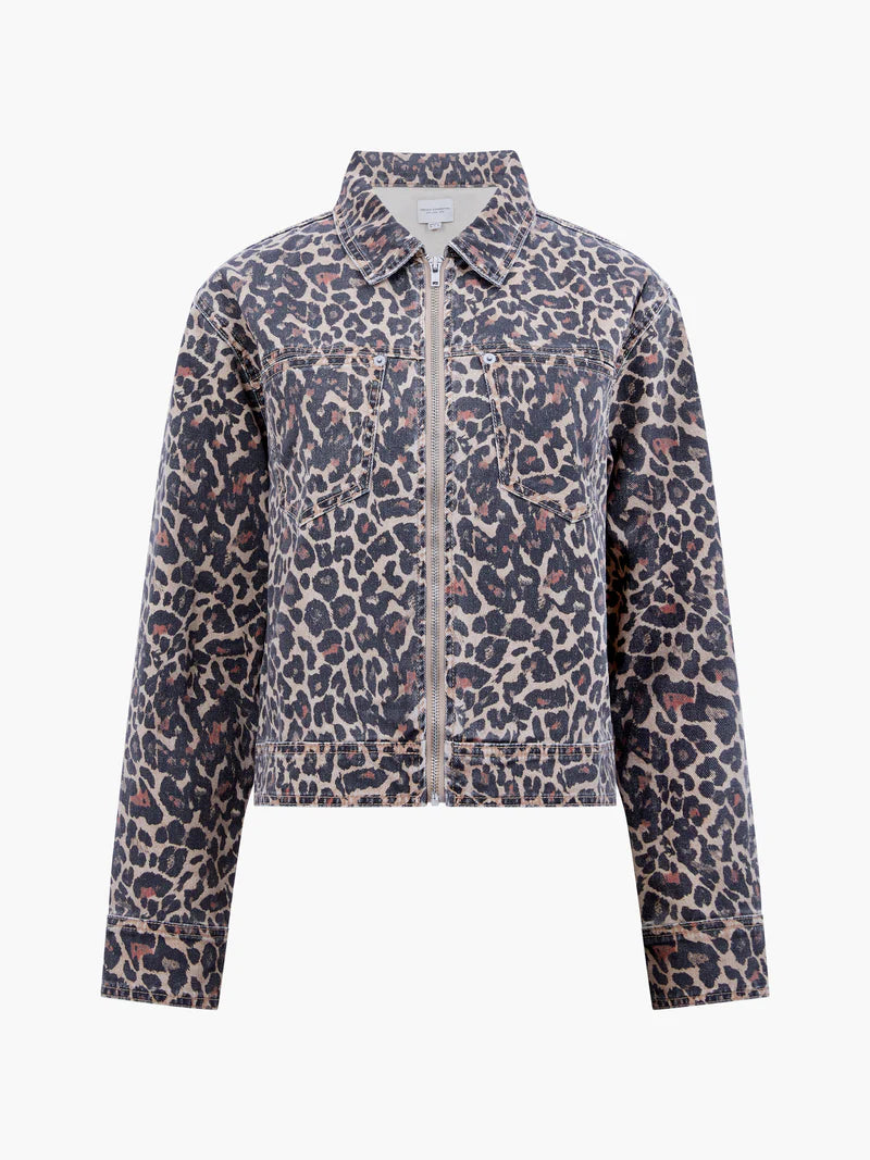 French Connection Charlie Denim Jacket - Leopard Sand