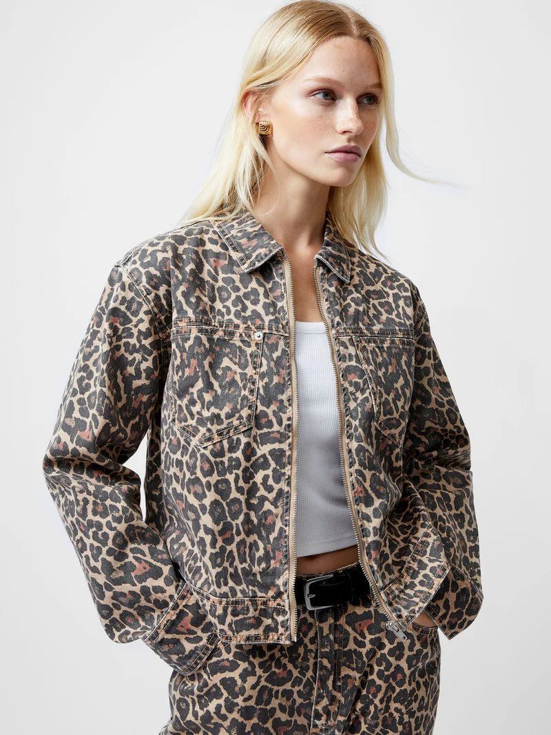 French Connection Charlie Denim Jacket - Leopard Sand