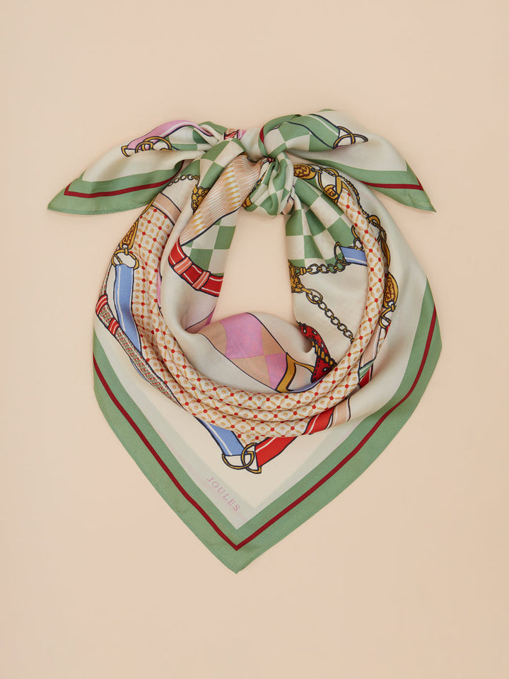 Joules Bloomfield Square Silk Scarf -  Green/Ecru