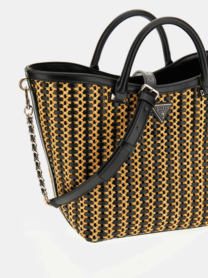 Guess Atilia Rafia Tote - Black Multi