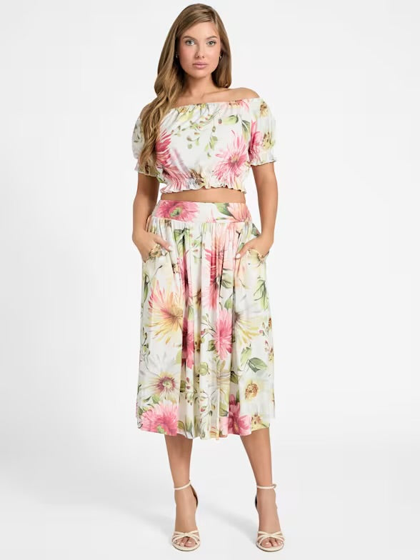 Guess Elodie Midi Flare Skirt - Painted Daisies