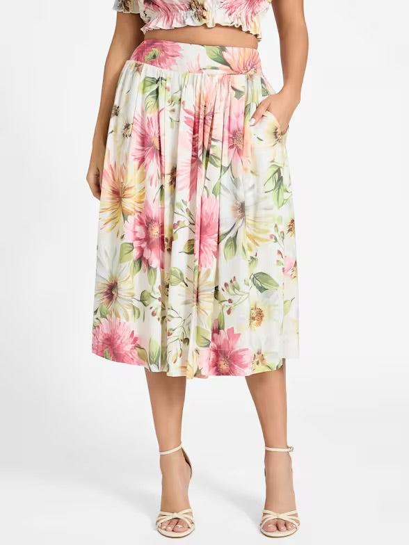 Guess Elodie Midi Flare Skirt - Painted Daisies