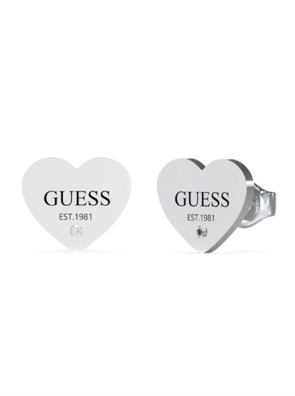 Guess Party Silver Heart Stud Earrings