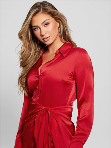 Guess Alya Satin Dress - Dark Red