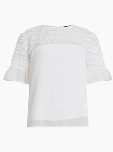 French Connection Carina Embellished Top - Winter White