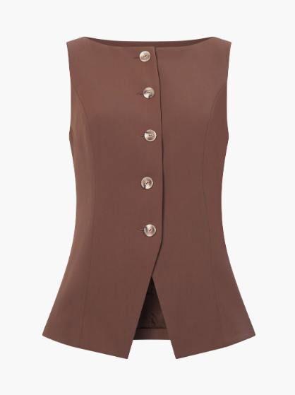 Harrie Suiting Waistcoat Top- Chocolate Brown