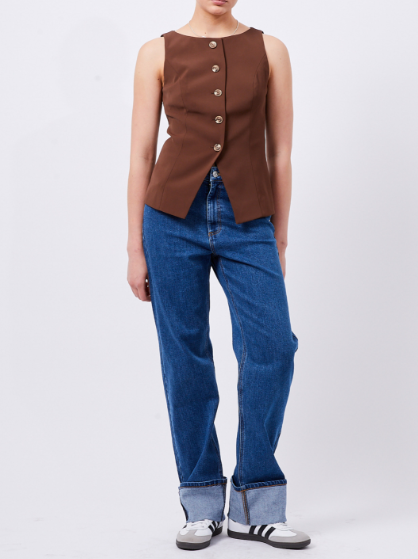 Harrie Suiting Waistcoat Top- Chocolate Brown