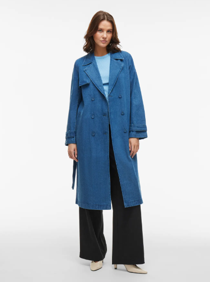 Denim Trench Coat - Medium Blue Denim