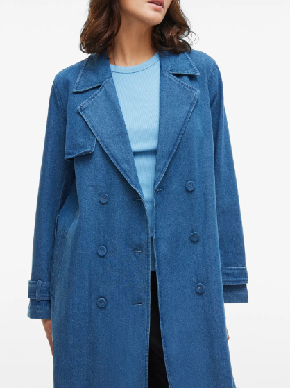 Denim Trench Coat - Medium Blue Denim