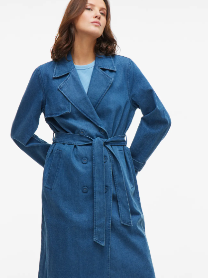 Denim Trench Coat - Medium Blue Denim