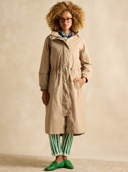 Hensley Waterproof Longline Coat with Packable Hood - Tan Brown