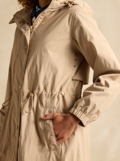 Hensley Waterproof Longline Coat with Packable Hood - Tan Brown