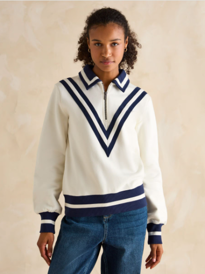 Joules Dawlish Quarter Zip Sweatshirt - Cream