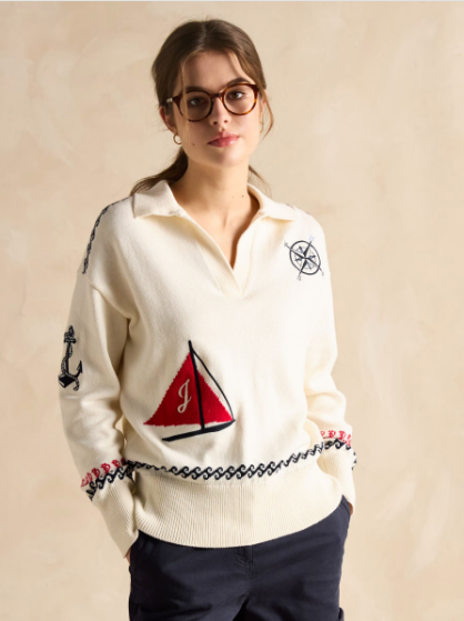 Joules Sail Away Embroidered Knit - Cream