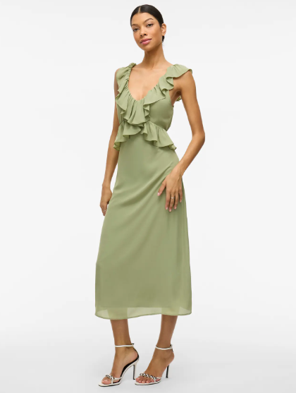 Elke V-Neck Midi Dress - Sage