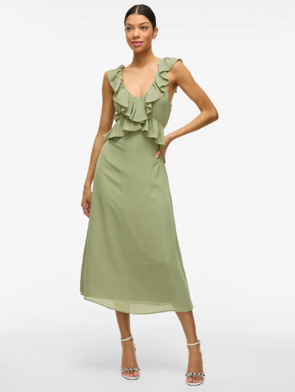 Elke V-Neck Midi Dress - Sage