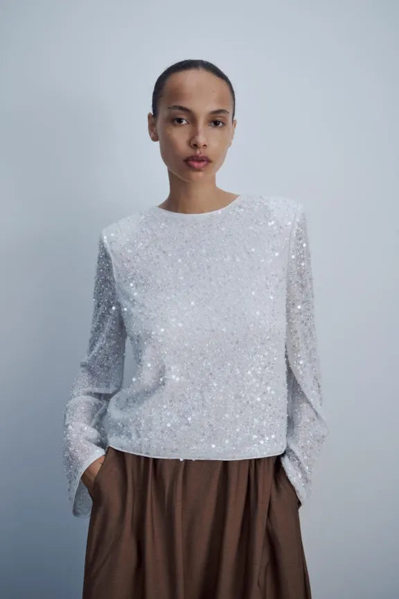 Mana Sequin Top - Cloud Dancer