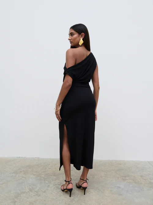 Janece Asymmetric Jersey Dress - Black