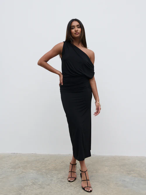 Janece Asymmetric Jersey Dress - Black