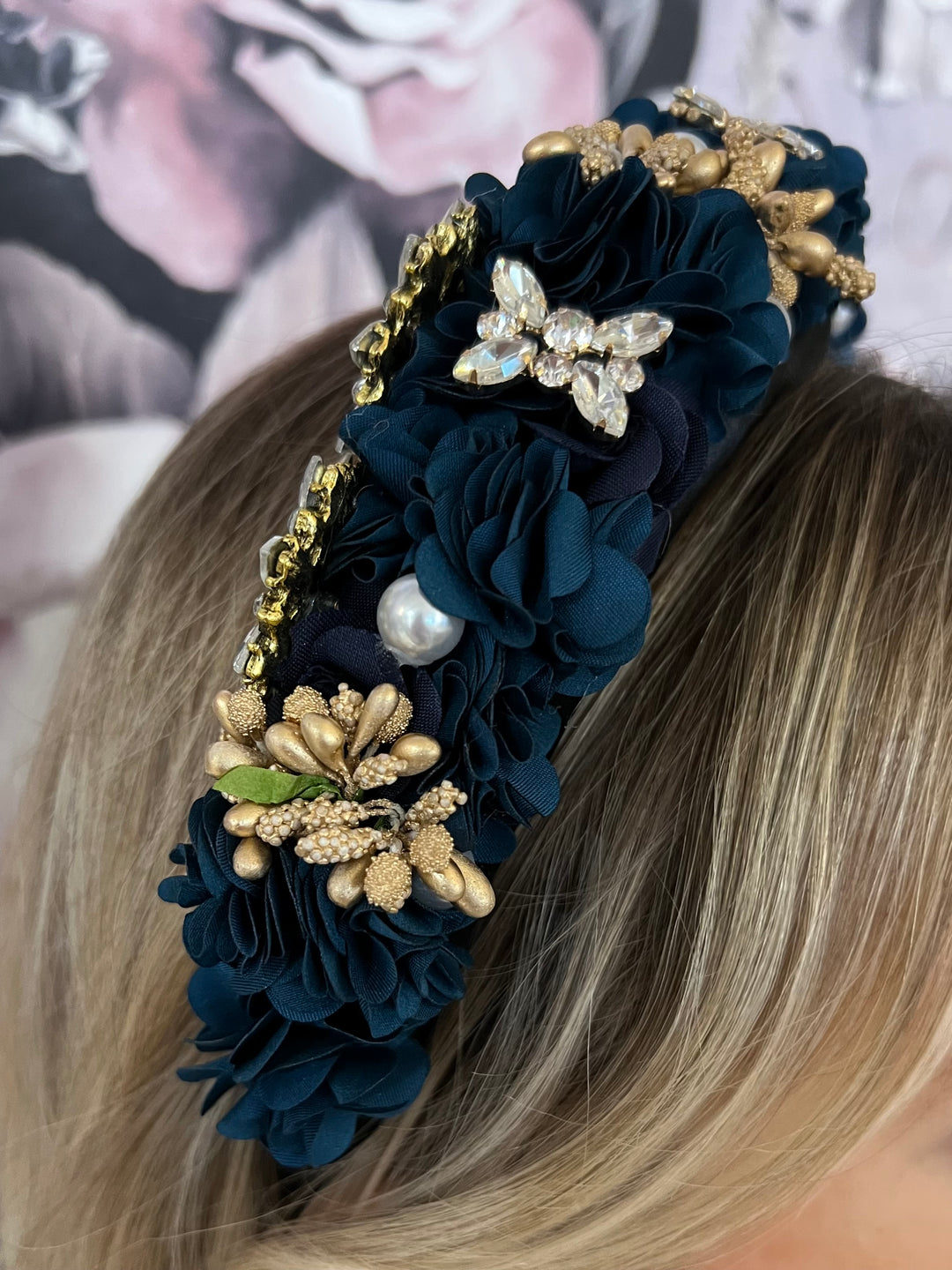 Rosa Padded Embellished Hairband - Teal