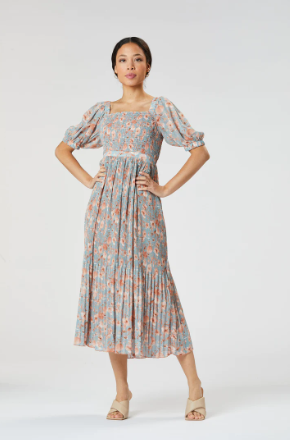 Maddy Long Pleated Dress - Blue Multi