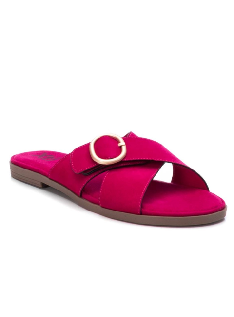 Crossover Slide-On Sandals - Fuschia